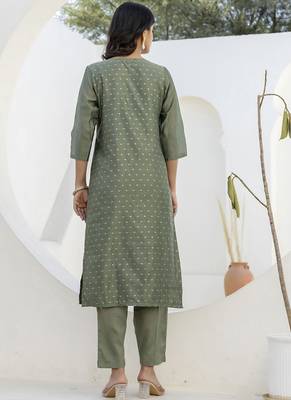 Chanderi silk mehendi casual wear embroidery work kurta set 3