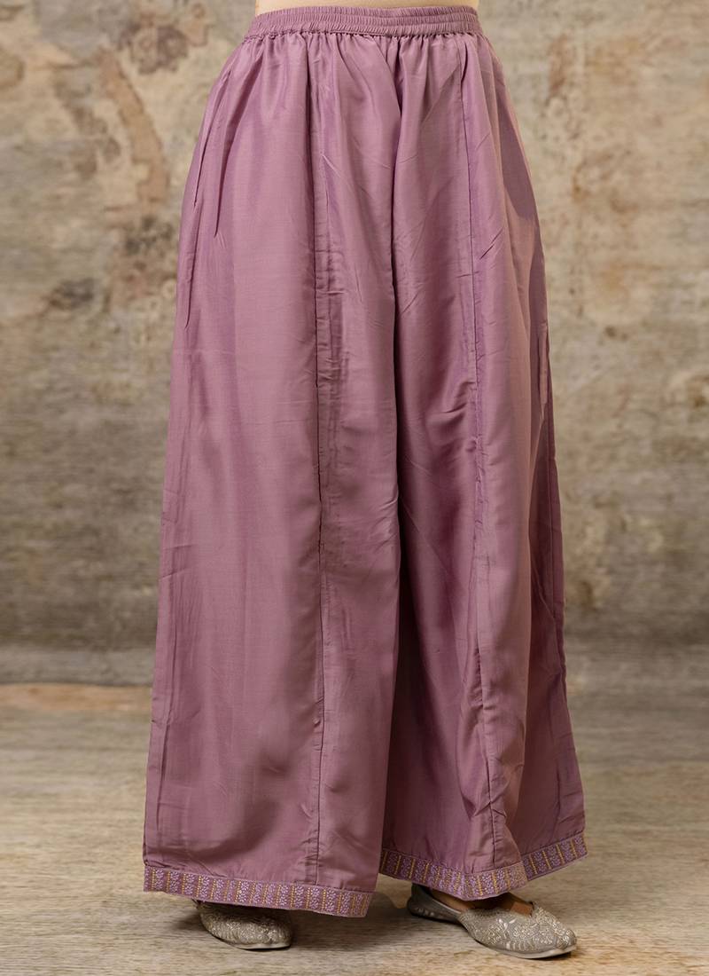 Silk blend dusty pink casual wear embroidery work readymade plazzo suit