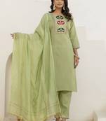 Cotton blend pista casual wear embroidery work kurta set