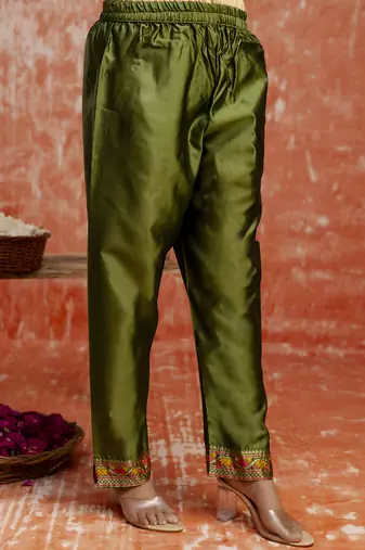 Cotton silk blend mehendi casual wear embroidery work kurta set