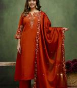 Silk blend rust orange party wear embroidery work kurta set
