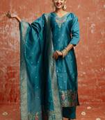 Cotton silk blend rama party wear zari work kurta set