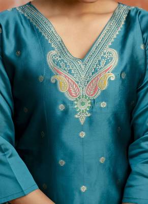 Cotton silk blend rama party wear zari work kurta set 3