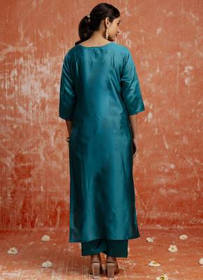 Cotton silk blend rama party wear zari work kurta set 4