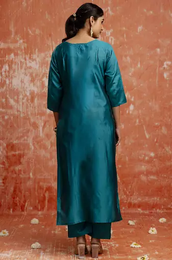 Cotton silk blend rama party wear zari work kurta set