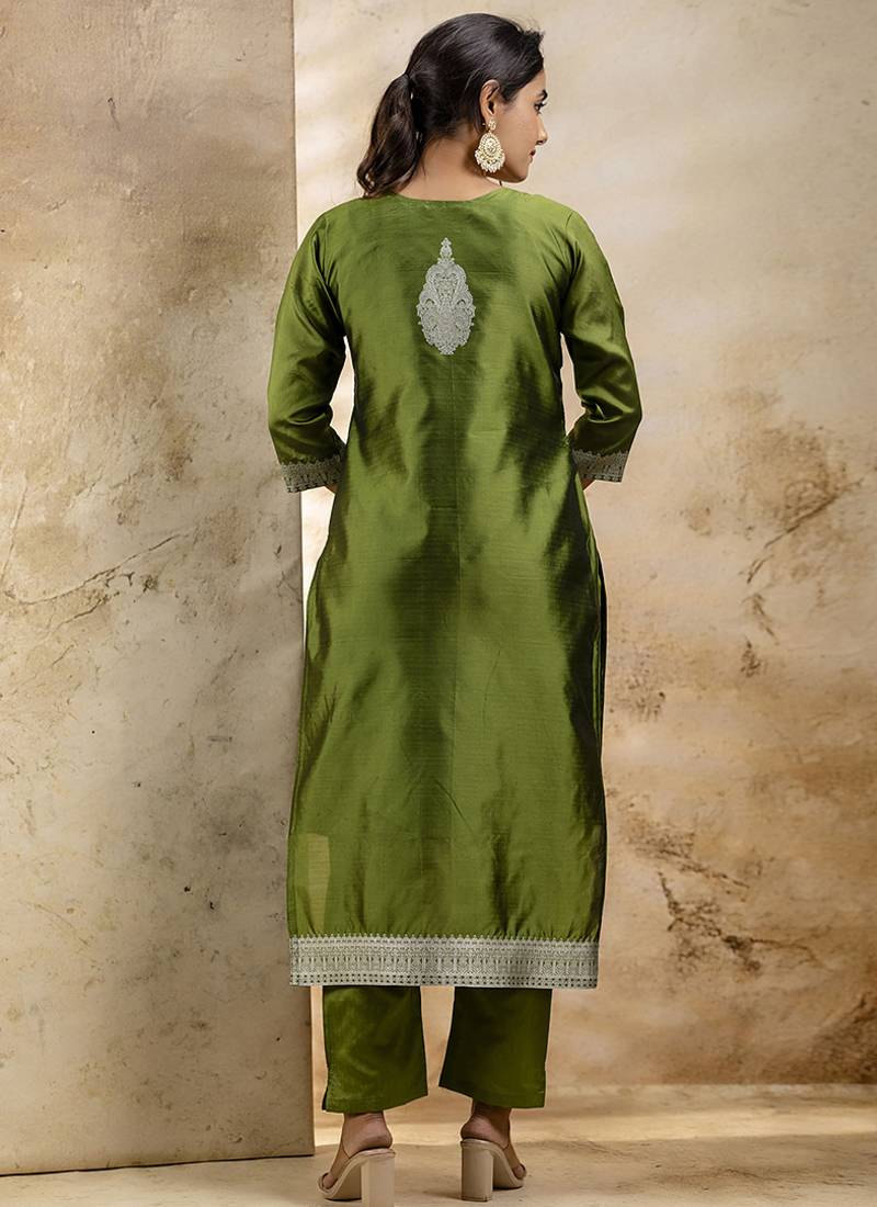 Cotton blend mehendi party wear weaving work kurta set