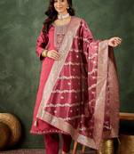 Viscose rayon pink casual wear embroidery work kurta set
