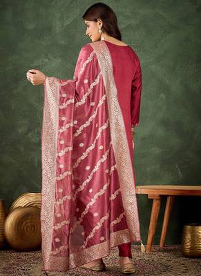 Viscose rayon pink casual wear embroidery work kurta set 2
