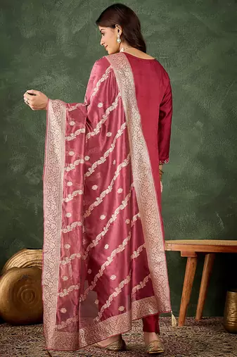 Viscose rayon pink casual wear embroidery work kurta set