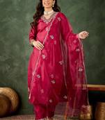 Silk blend cherry casual wear embroidery work kurta set