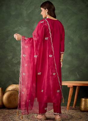 Silk blend cherry casual wear embroidery work kurta set 2