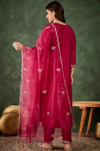 Silk blend cherry casual wear embroidery work kurta set