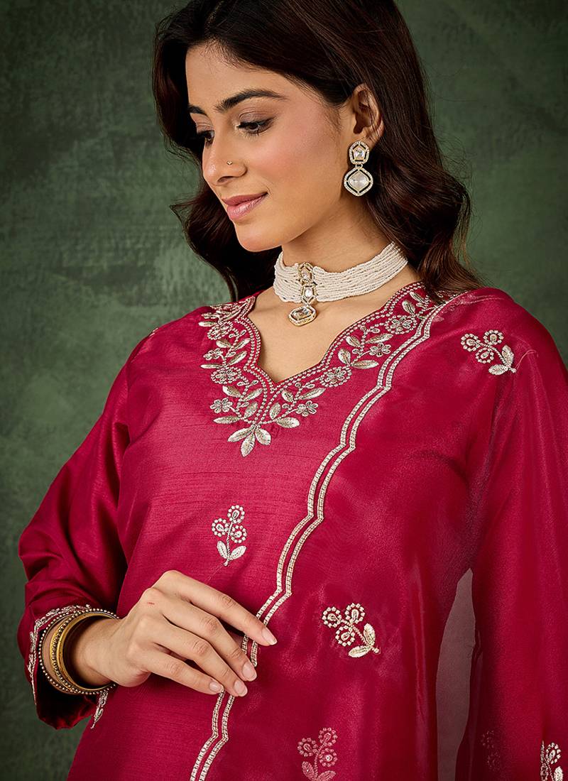 Silk blend cherry casual wear embroidery work kurta set