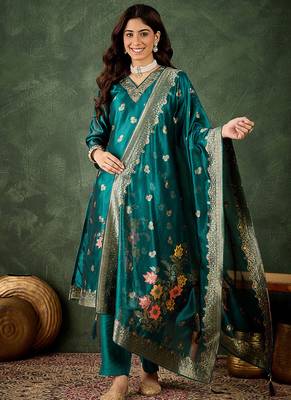 Organza silk rama wedding wear meenakari work kurta set 2