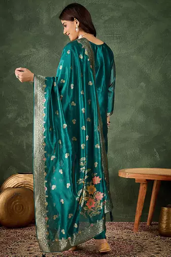 Organza silk rama wedding wear meenakari work kurta set