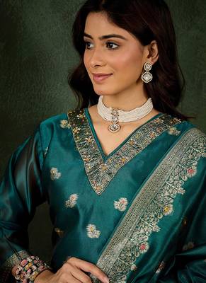 Organza silk rama wedding wear meenakari work kurta set 4