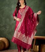 Silk blend cherry party wear banarasi woven work kurta set
