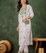 Roman silk blend green casual wear embroidery work readymade kurti with pant