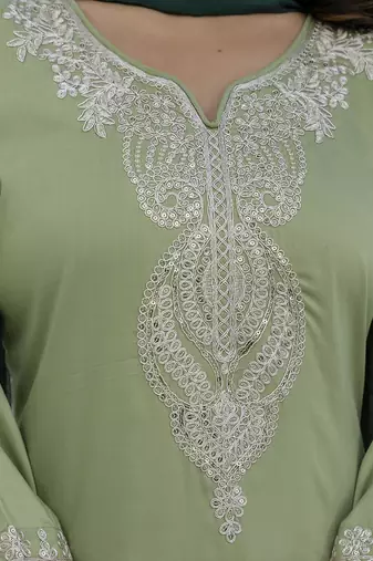 Silk blend pista casual wear embroidery work kurta set