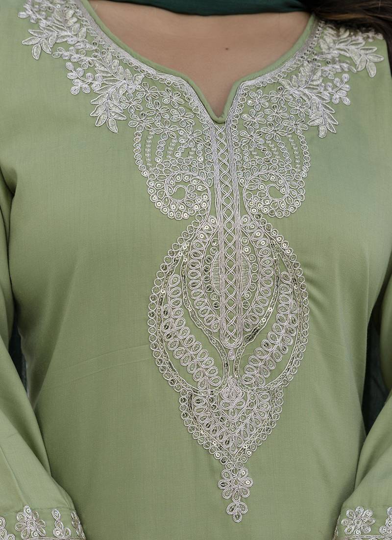 Silk blend pista casual wear embroidery work kurta set