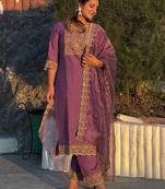 Silk blend dusty pink casual wear embroidery work kurta set