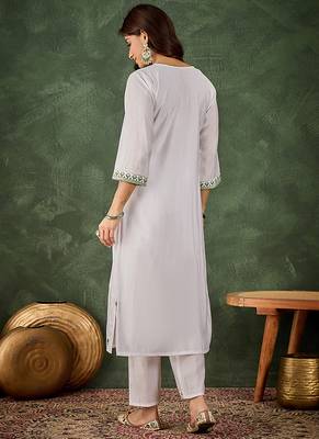 Roman silk blend green casual wear embroidery work readymade kurti with pant 4