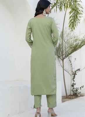 Silk blend pista casual wear embroidery work kurta set 4