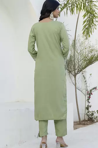 Silk blend pista casual wear embroidery work kurta set