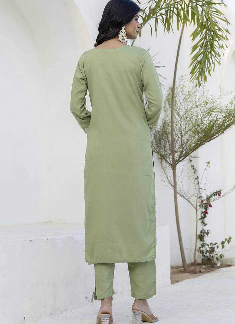 Silk blend pista casual wear embroidery work kurta set