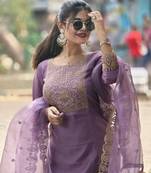 Silk blend lavender casual wear embroidery work kurta set