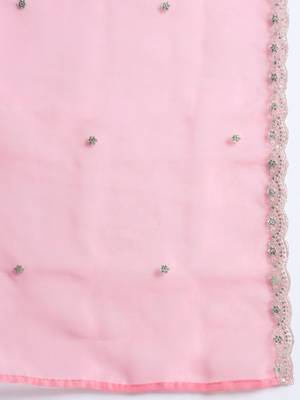 Silk blend pink casual wear embroidery work kurta set 3
