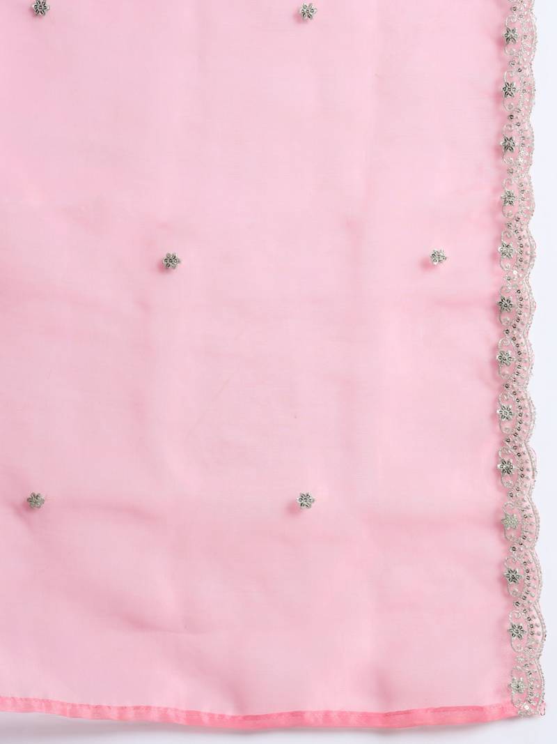 Silk blend pink casual wear embroidery work kurta set