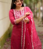 Silk blend pink casual wear embroidery work kurta set