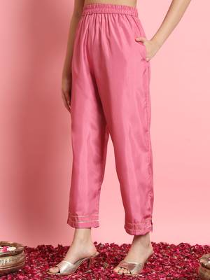 Silk blend pink casual wear embroidery work kurta set 4