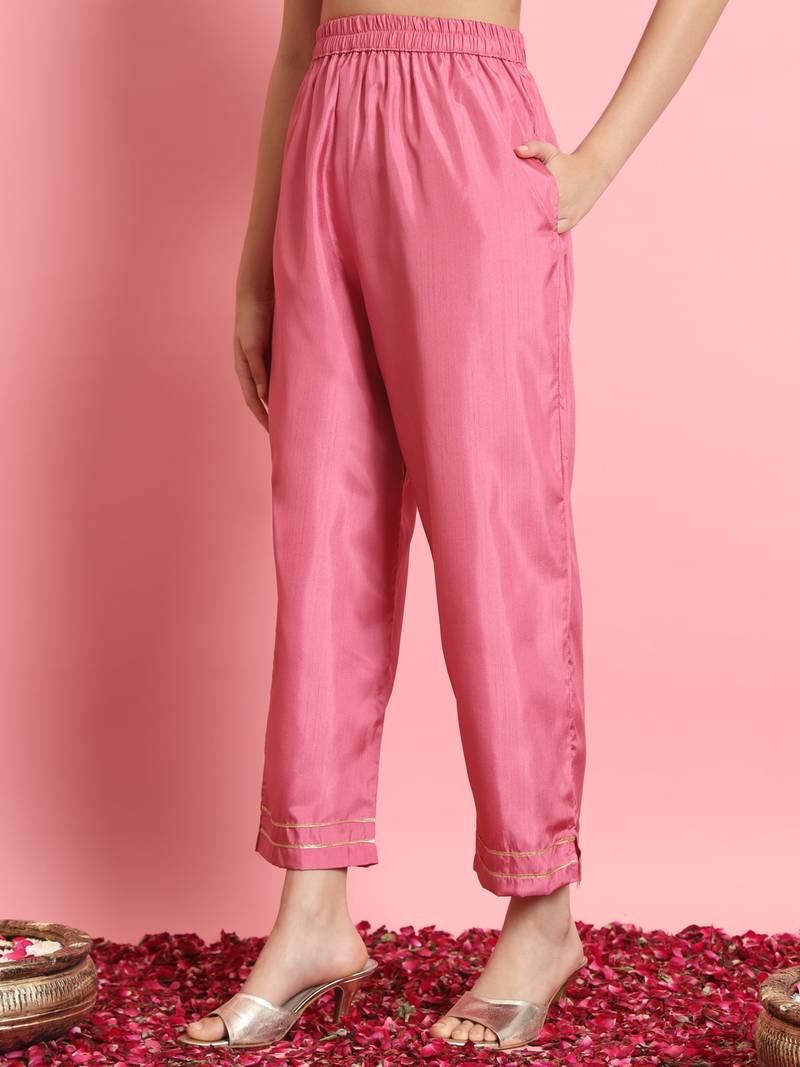 Silk blend pink casual wear embroidery work kurta set