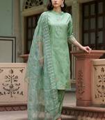 Silk blend pista casual wear embroidery work kurta set