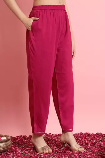 Silk blend rani pink casual wear embroidery work kurta set