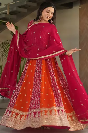 Faux Blooming Heavy Sequins Embroidered Stitched Gown with Dupatta     Pink | 56" Length