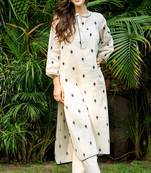 White emboridered cotton straight kurta set