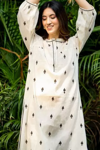 White emboridered cotton straight kurta set