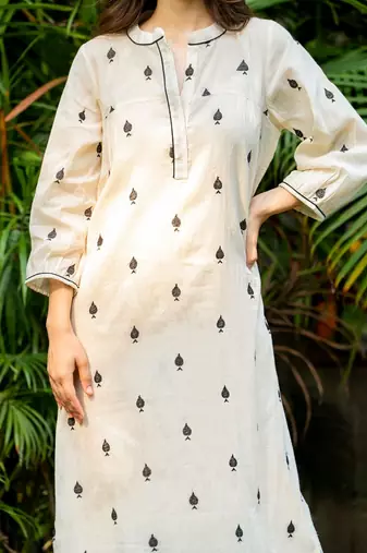 White emboridered cotton straight kurta set