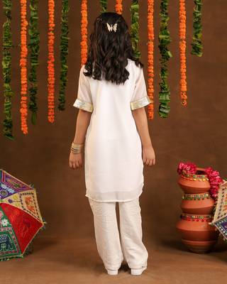 Girls shimmer White Suit Set White Georgette Dress with Gotta Work 2