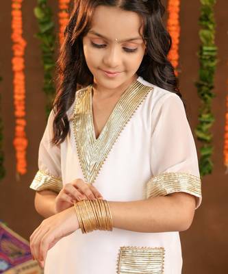 Girls shimmer White Suit Set White Georgette Dress with Gotta Work 3