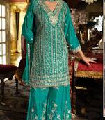 Light blue embroidered chinon silk Salwar suit