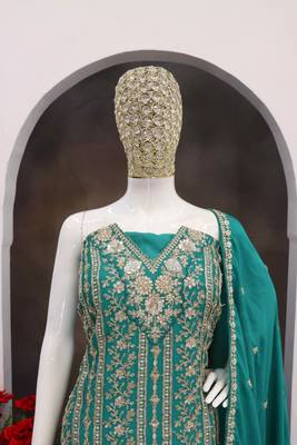 Light blue embroidered chinon silk Salwar suit 2