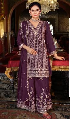 Purple embroidered chinon silk Salwar suit 1