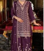 Purple embroidered chinon silk Salwar suit