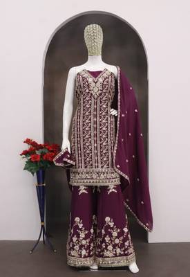 Purple embroidered chinon silk Salwar suit 3