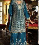 Navy blue embroidered chinon silk Salwar suit
