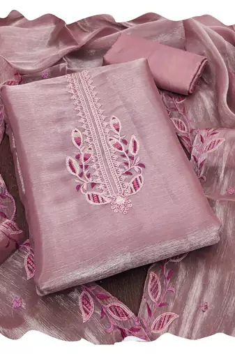 Women levender barbarik silk  dress material with dupatta